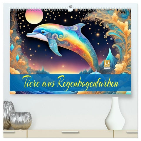 Tiere aus Regenbogenfarben (hochwertiger Premium Wandkalender 2027 DIN A2 quer), Kunstdruck in Hochglanz