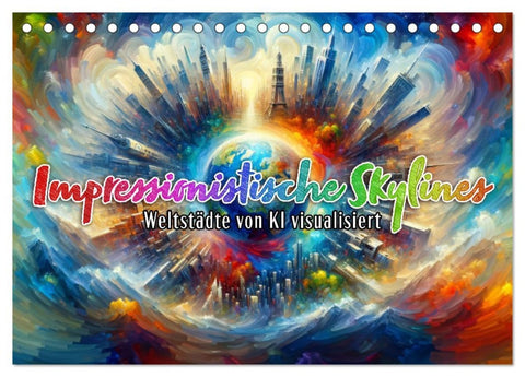 Impressionistische Skylines - Weltstädte von KI visualisiert (Tischkalender 2026 DIN A5 quer), CALVENDO Monatskalender
