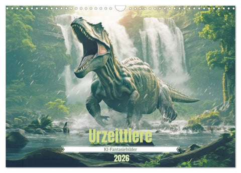 Urzeittiere - KI-Fantasiebilder (Wandkalender 2026 DIN A3 quer), CALVENDO Monatskalender