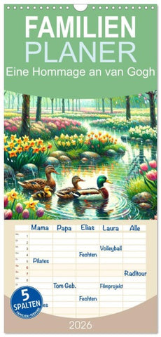 Familienplaner 2026 - Eine Hommage an van Gogh mit 5 Spalten (Wandkalender, 21 x 45 cm) CALVENDO