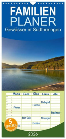 Familienplaner 2026 - Gewässer in Südthüringen mit 5 Spalten (Wandkalender, 21 x 45 cm) CALVENDO