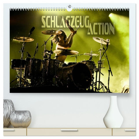 Schlagzeug Action (hochwertiger Premium Wandkalender 2026 DIN A2 quer), Kunstdruck in Hochglanz