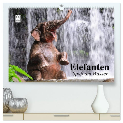 Elefanten. Spaß am Wasser (hochwertiger Premium Wandkalender 2027 DIN A2 quer), Kunstdruck in Hochglanz