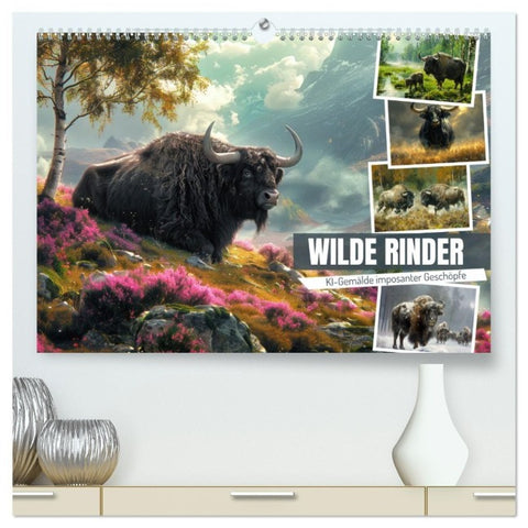 Wilde Rinder (hochwertiger Premium Wandkalender 2027 DIN A2 quer), Kunstdruck in Hochglanz