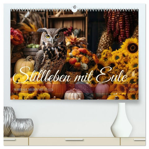 Stillleben mit Eule (hochwertiger Premium Wandkalender 2026 DIN A2 quer), Kunstdruck in Hochglanz