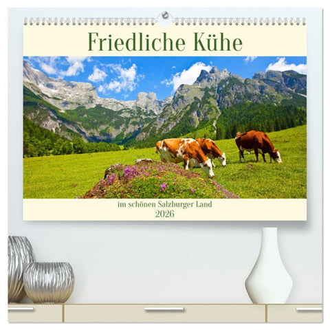 Friedliche Kühe (hochwertiger Premium Wandkalender 2026 DIN A2 quer), Kunstdruck in Hochglanz