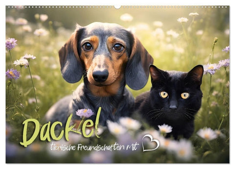 Dackel - tierische Freundschaften mit Herz (Wandkalender 2027 DIN A2 quer), CALVENDO Monatskalender