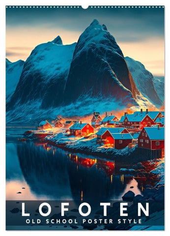 Lofoten - Old School Poster Style (Wandkalender 2027 DIN A2 hoch), CALVENDO Monatskalender