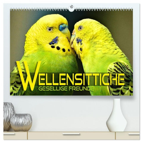 Wellensittiche - gesellige Freunde (hochwertiger Premium Wandkalender 2027 DIN A2 quer), Kunstdruck in Hochglanz