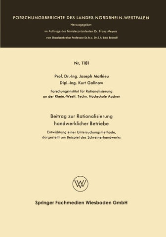 Beitrag zur Rationalisierung handwerklicher Betriebe