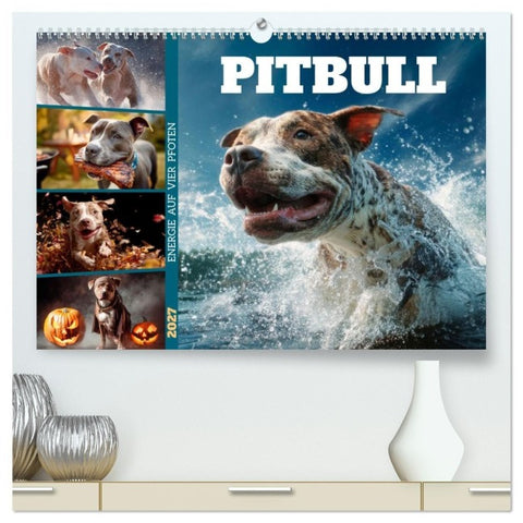 Pitbull - Energie auf vier Pfoten (hochwertiger Premium Wandkalender 2027 DIN A2 quer), Kunstdruck in Hochglanz