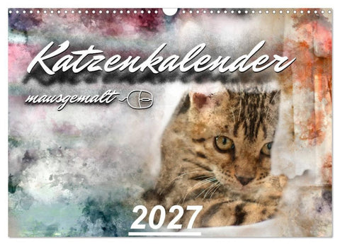 Katzenkalender mausgemalt (Wandkalender 2027 DIN A3 quer), CALVENDO Monatskalender
