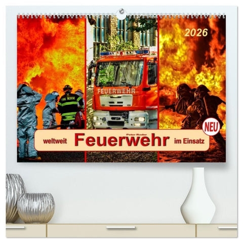 Feuerwehr - weltweit im Einsatz (hochwertiger Premium Wandkalender 2026 DIN A2 quer), Kunstdruck in Hochglanz