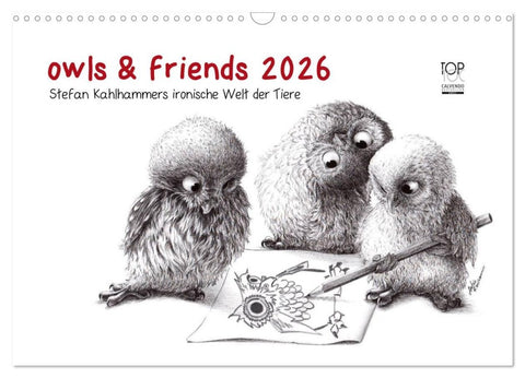 owls & friends 2026 (Wandkalender 2026 DIN A3 quer), CALVENDO Monatskalender