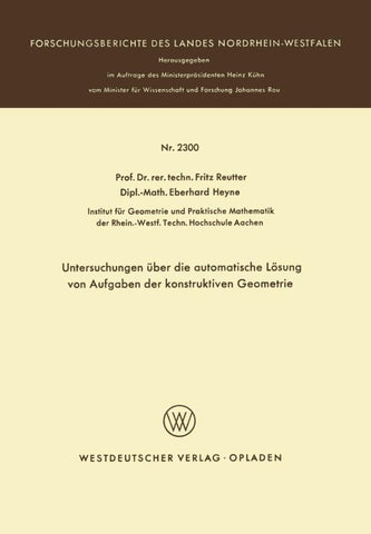 Untersuchungen über die automatische Lösung von Aufgaben der konstruktiven Geometrie