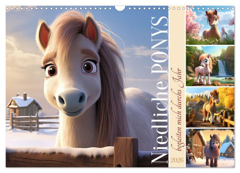 Niedliche Ponys (Wandkalender 2026 DIN A3 quer), CALVENDO Monatskalender