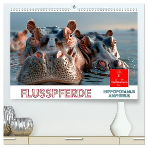 Flusspferde - Hippopotamus amphibius (hochwertiger Premium Wandkalender 2027 DIN A2 quer), Kunstdruck in Hochglanz