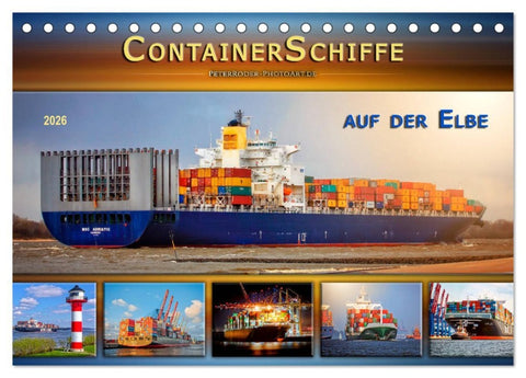 Containerschiffe auf der Elbe (Tischkalender 2026 DIN A5 quer), CALVENDO Monatskalender