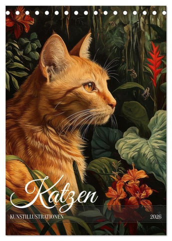 Katzen Kunstillustrationen (Tischkalender 2026 DIN A5 hoch), CALVENDO Monatskalender