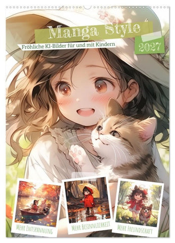 Manga Style Kinder (Wandkalender 2027 DIN A2 hoch), CALVENDO Monatskalender