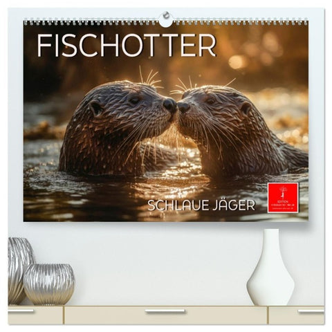 Fischotter - schlaue Jäger (hochwertiger Premium Wandkalender 2027 DIN A2 quer), Kunstdruck in Hochglanz