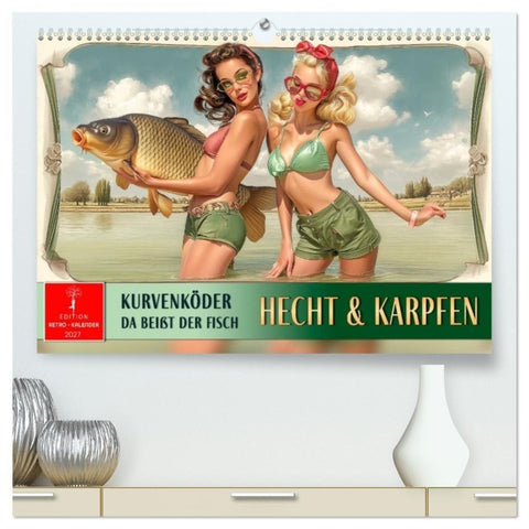Hecht und Karpfen - Kurvenköder, da beißt der Fisch (hochwertiger Premium Wandkalender 2027 DIN A2 quer), Kunstdruck in Hochglanz