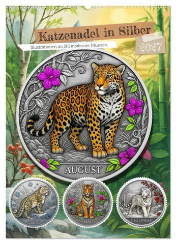 Katzenadel in Silber (Wandkalender 2027 DIN A2 hoch), CALVENDO Monatskalender