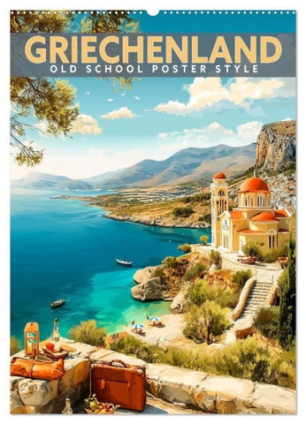 Griechenland - Old School Poster Style (Wandkalender 2027 DIN A2 hoch), CALVENDO Monatskalender