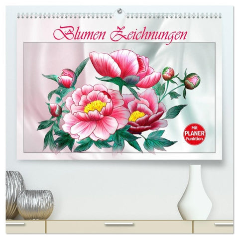 Blumen-Zeichnungen (hochwertiger Premium Wandkalender 2026 DIN A2 quer), Kunstdruck in Hochglanz