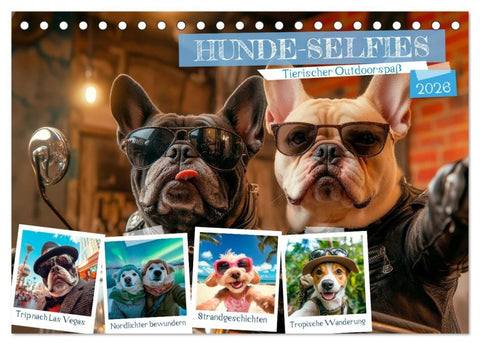 HUNDE-SELFIES Tierischer Outdoorspaß (Tischkalender 2026 DIN A5 quer), CALVENDO Monatskalender