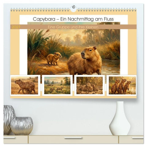 Capybara – Ein Nachmittag am Fluss (hochwertiger Premium Wandkalender 2027 DIN A2 quer), Kunstdruck in Hochglanz