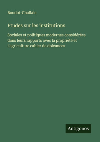 Etudes sur les institutions
