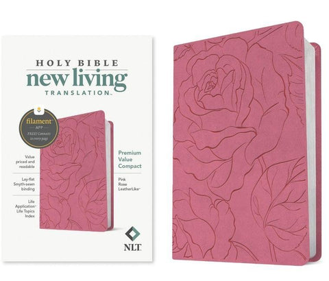 NLT Premium Value Compact Bible, Filament Enabled (Leatherlike, Pink Rose)