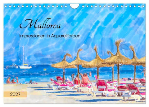 Mallorca - Impressionen in Aquarellfarben (Wandkalender 2027 DIN A4 quer), CALVENDO Monatskalender
