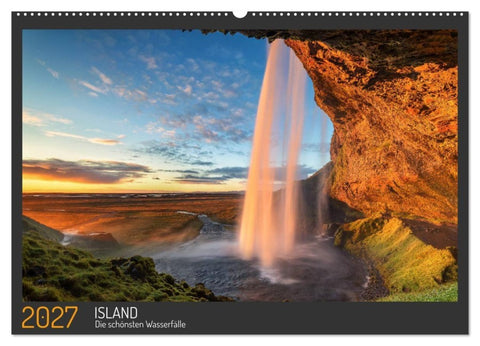 Island - Die schönsten Wasserfälle (Wandkalender 2027 DIN A2 quer), CALVENDO Monatskalender