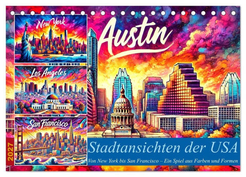 Stadtansichten der USA in Tusche (Tischkalender 2027 DIN A5 quer), CALVENDO Monatskalender