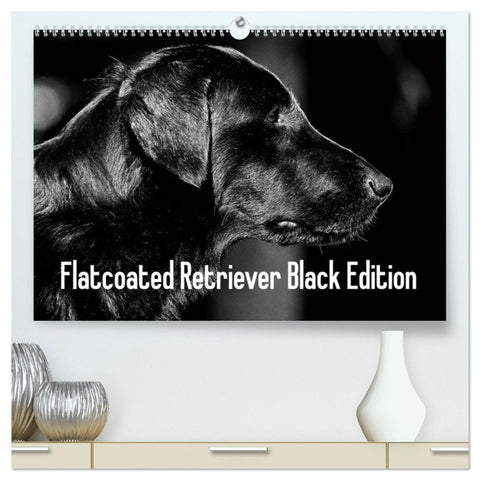 Flatcoated Retriever Black Edition (hochwertiger Premium Wandkalender 2026 DIN A2 quer), Kunstdruck in Hochglanz