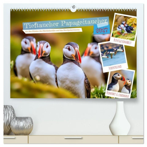 Tieftaucher Papageitaucher (hochwertiger Premium Wandkalender 2027 DIN A2 quer), Kunstdruck in Hochglanz