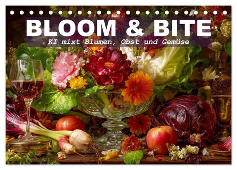 Bloom und Bite. KI mixt Blumen, Obst und Gemüse (Tischkalender 2027 DIN A5 quer), CALVENDO Monatskalender