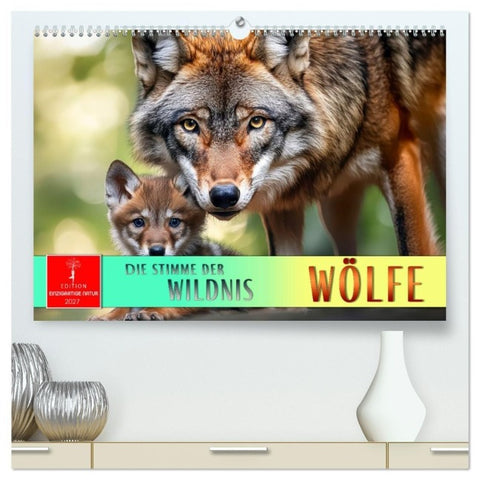Wölfe - die Stimme der Wildnis (hochwertiger Premium Wandkalender 2027 DIN A2 quer), Kunstdruck in Hochglanz