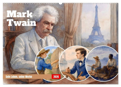 Mark Twain (Wandkalender 2026 DIN A2 quer), CALVENDO Monatskalender
