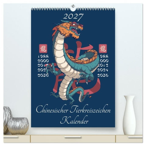 Chinesische Tierkreiszeichen (hochwertiger Premium Wandkalender 2027 DIN A2 hoch), Kunstdruck in Hochglanz