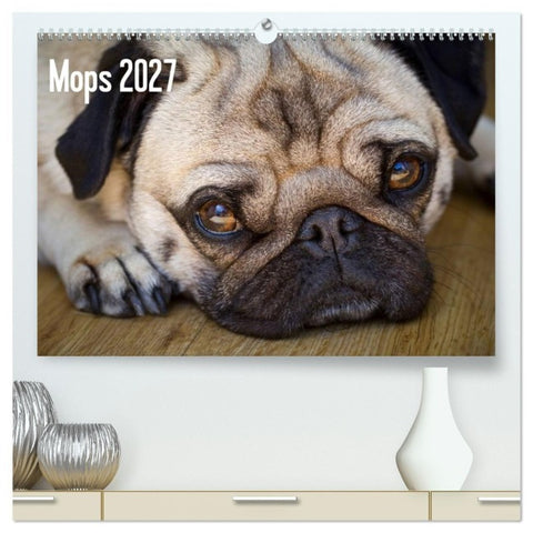 Mops 2027 (hochwertiger Premium Wandkalender 2027 DIN A2 quer), Kunstdruck in Hochglanz