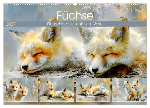 Füchse. Flauschiges Leuchten im Wald (Wandkalender 2027 DIN A2 quer), CALVENDO Monatskalender