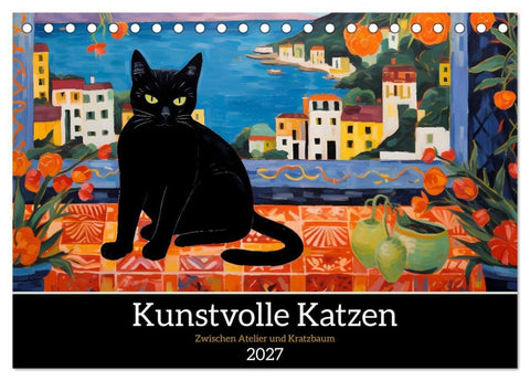 Kunstvolle Katzen (Tischkalender 2027 DIN A5 quer), CALVENDO Monatskalender