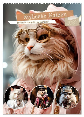 Stylische Katzen (Wandkalender 2027 DIN A2 hoch), CALVENDO Monatskalender