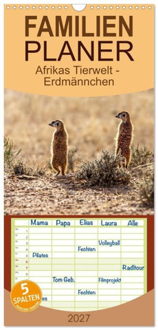 Familienplaner 2027 - Afrikas Tierwelt - Erdmännchen mit 5 Spalten (Wandkalender, 21 x 45 cm) CALVENDO