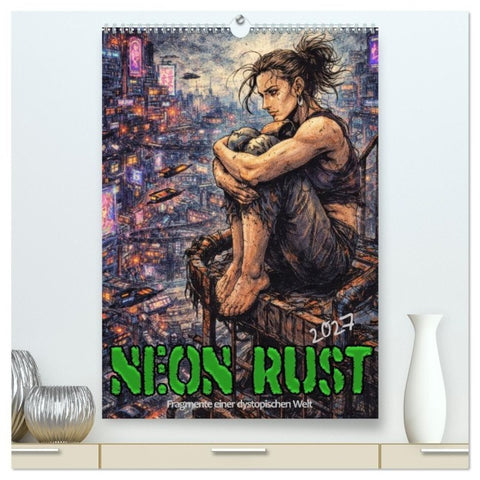 Neon Rust, Fragmente einer dystopischen Welt (hochwertiger Premium Wandkalender 2027 DIN A2 hoch), Kunstdruck in Hochglanz
