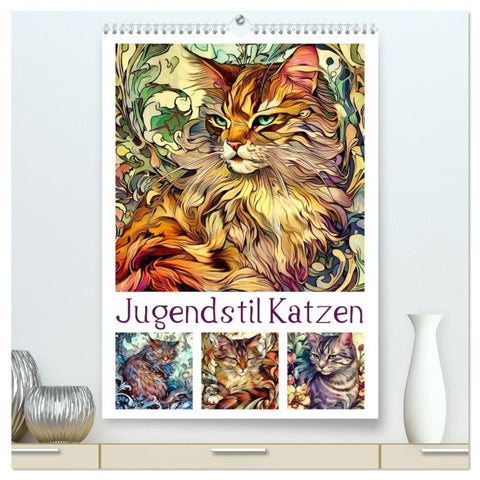 Jugendstil Katzen (hochwertiger Premium Wandkalender 2027 DIN A2 hoch), Kunstdruck in Hochglanz