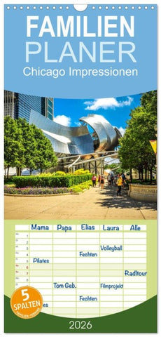 Familienplaner 2026 - Chicago Impressionen mit 5 Spalten (Wandkalender, 21 x 45 cm) CALVENDO